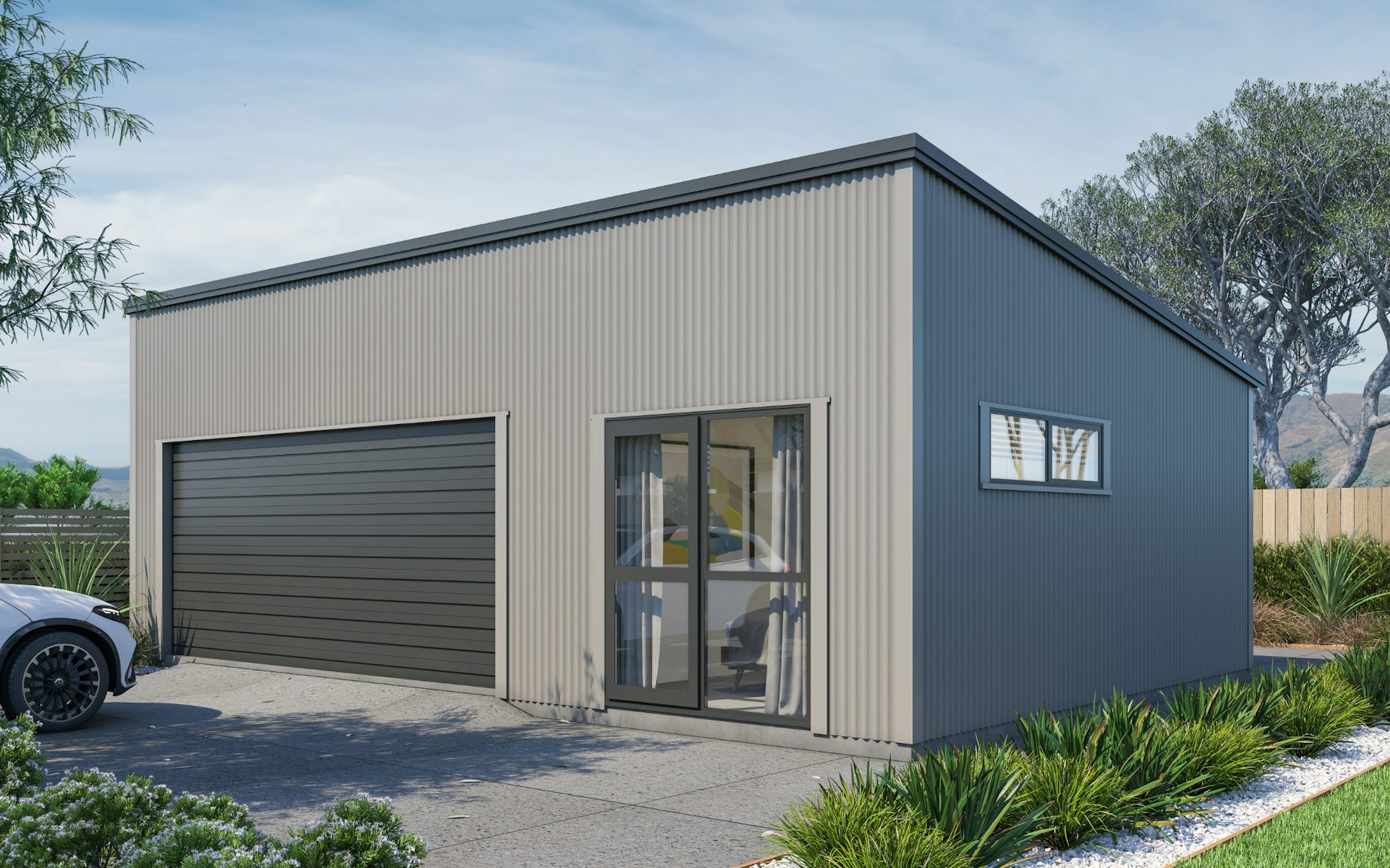 600 9x6 WithSleepout VerticalCorrugate Mono Pitch SandstoneGrey Flaxpod 01