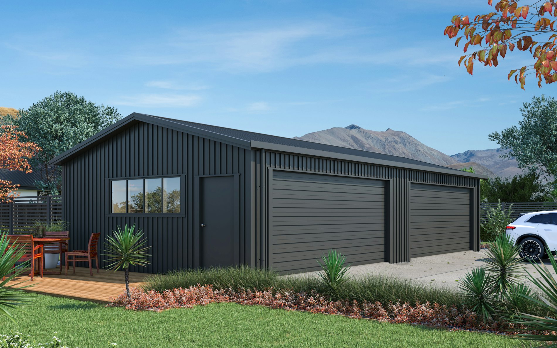 Pictured with 6-Rib Corrugate cladding in COLORSTEEL® FlaxPod®. Image is illustrative only.