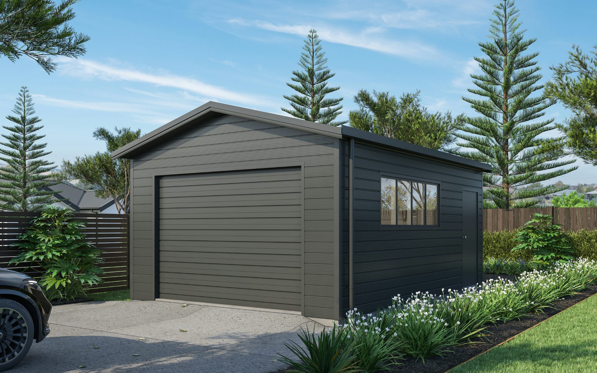 Pictured with Superclad™ cladding in COLORSTEEL® FlaxPod®. Image is illustrative only.