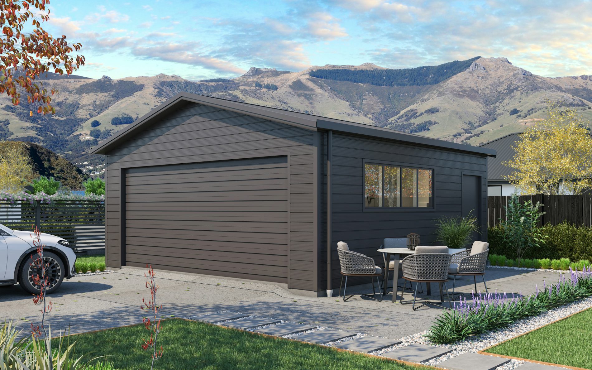 Pictured with Superclad™ cladding in COLORSTEEL® Ironsand. Image is illustrative only.