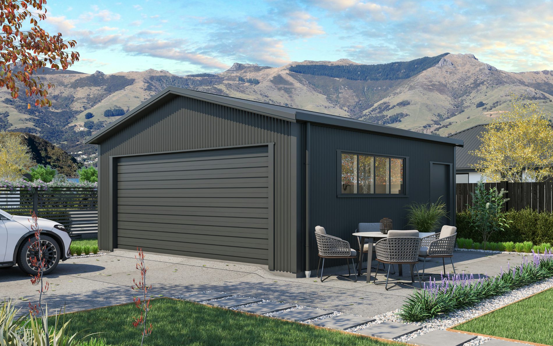 Pictured with Vertical Corrugate cladding in COLORSTEEL® FlaxPod®. Image is illustrative only.