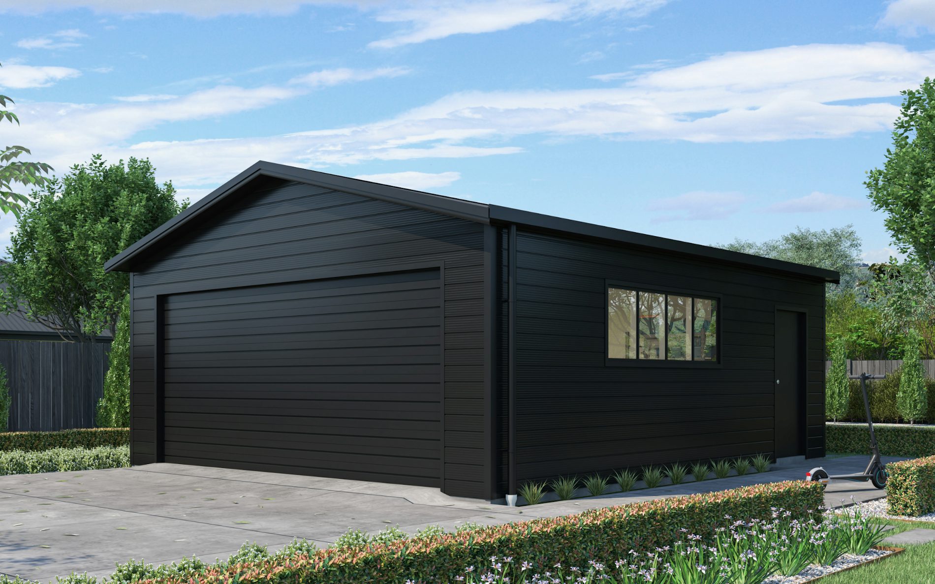 Pictured with Superclad™ cladding in COLORSTEEL® Ebony. Image is illustrative only. 