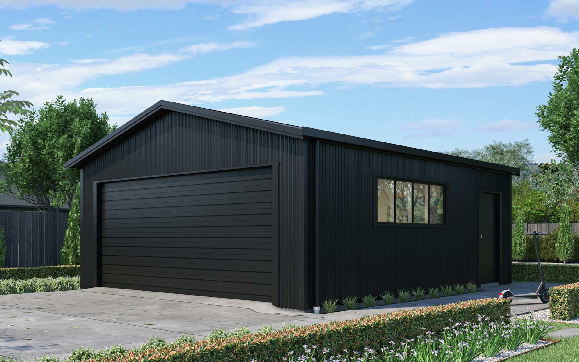 Pictured with vertical Corrugate cladding in COLORSTEEL® Ebony. Image illustrative only.