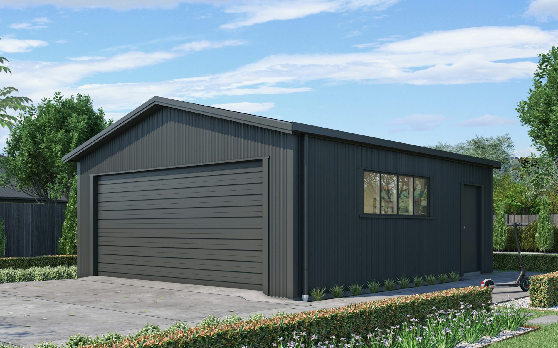 Pictured with vertical Corrugate cladding in COLORSTEEL® FlaxPod®. Image illustrative only.