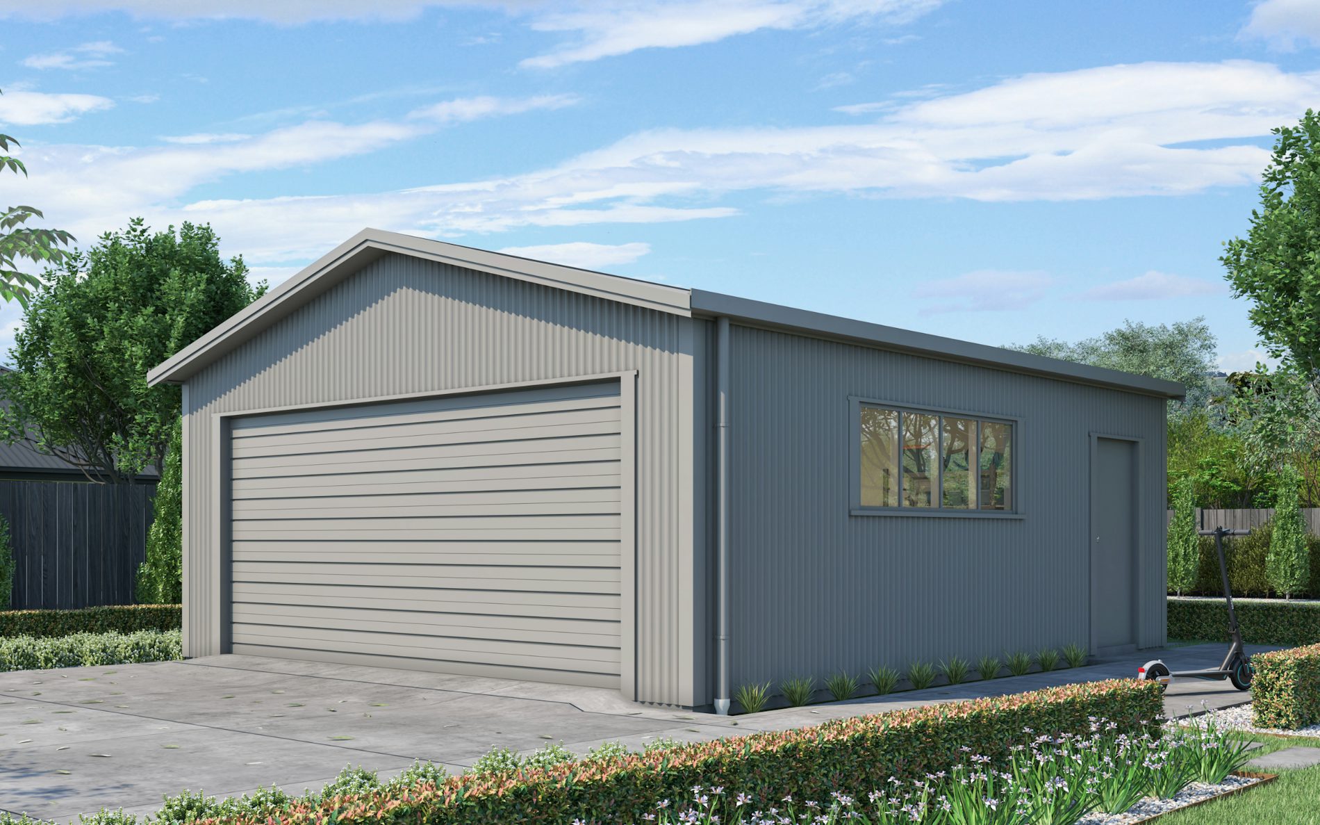 Pictured with vertical Corrugate cladding in COLORSTEEL® Sandstone Grey. Image is illustrative only.