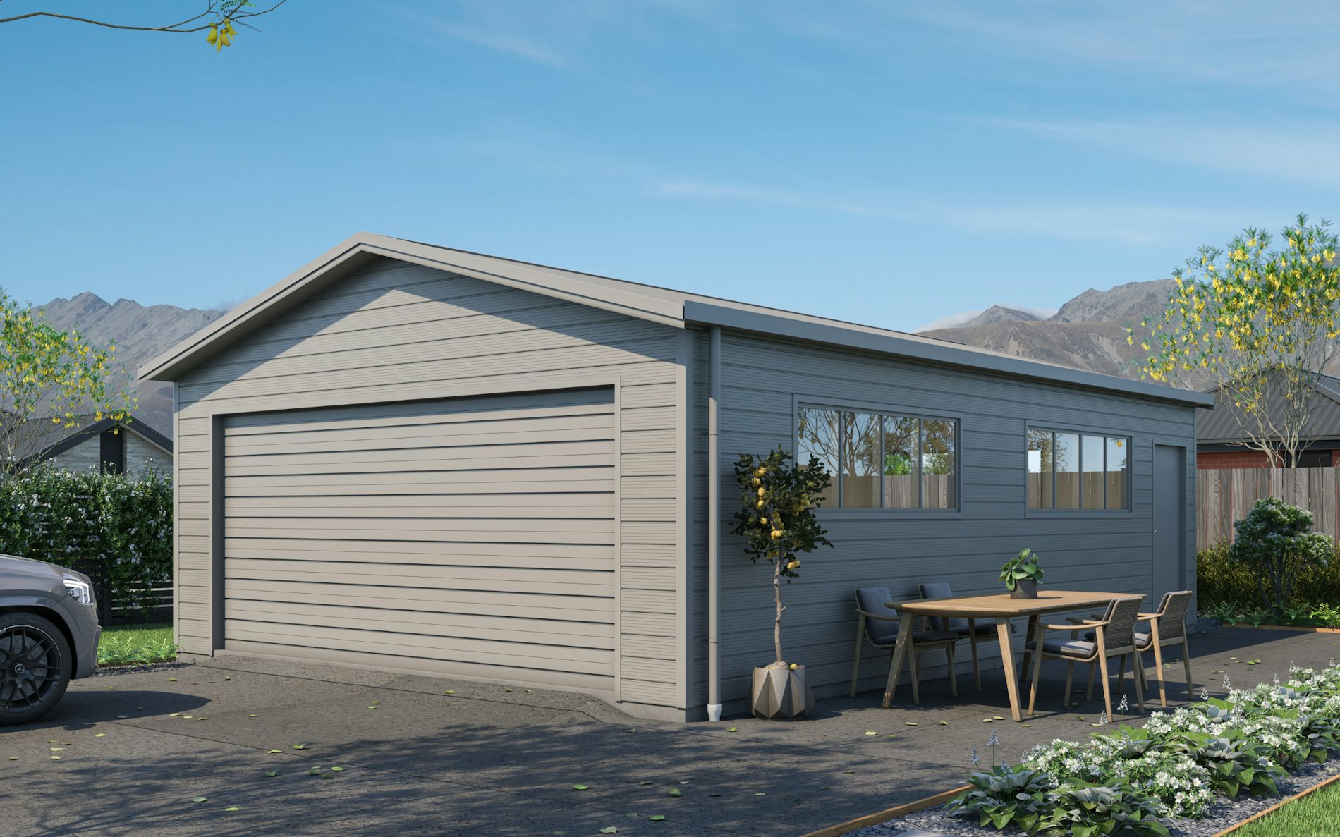 Pictured with Superclad™ cladding in COLORSTEEL® Sandstone Grey. Image is illustrative only.