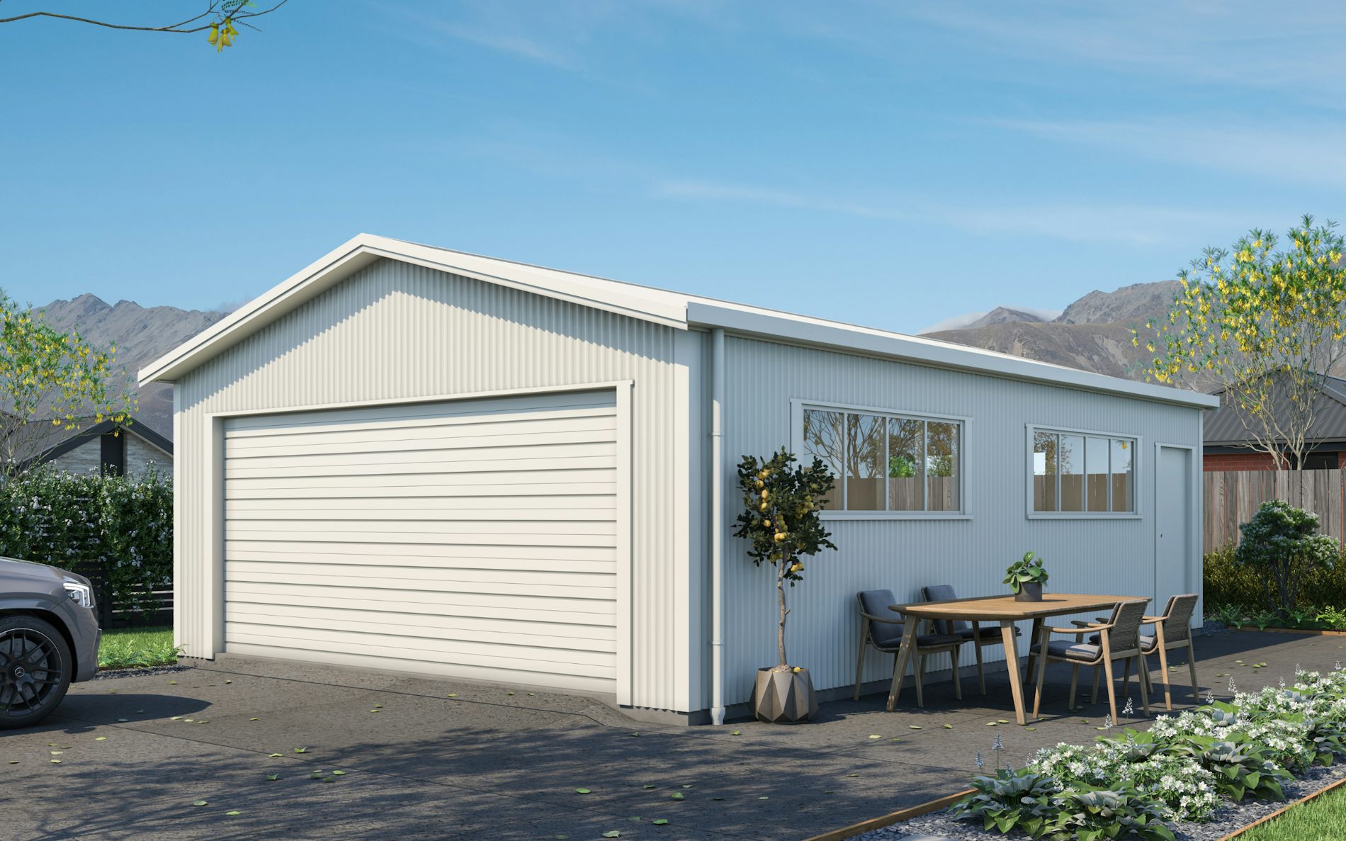 Pictured with Vertical Corrugate cladding in COLORSTEEL® Titania. Image is illustrative only.