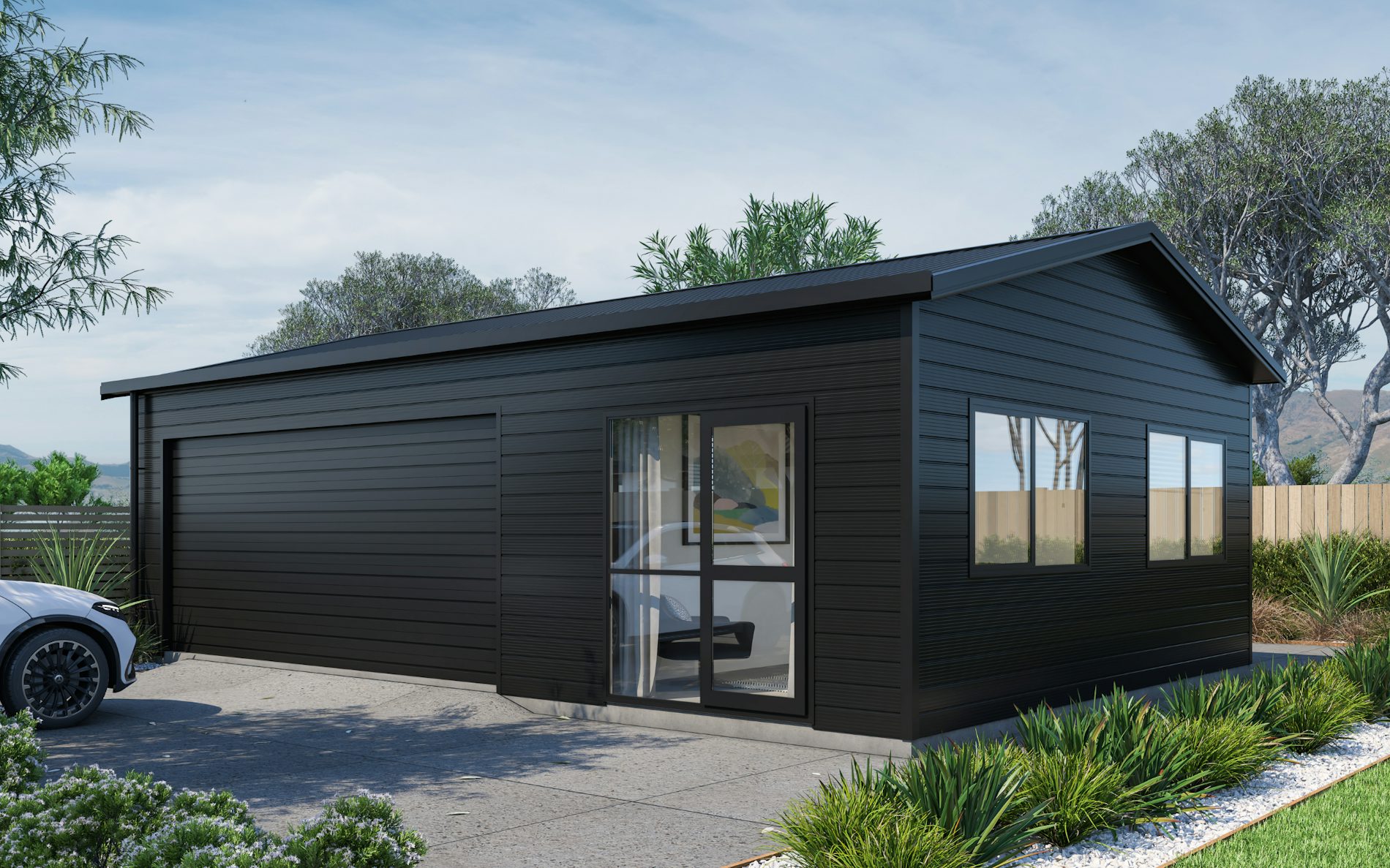 Pictured with Superclad™ cladding in COLORSTEEL® Ebony. Image is illustrative only.