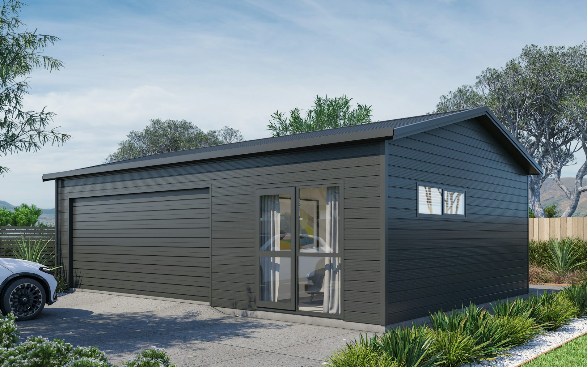 Pictured with Superclad™ cladding in COLORSTEEL® FlaxPod®. Image is illustrative only.