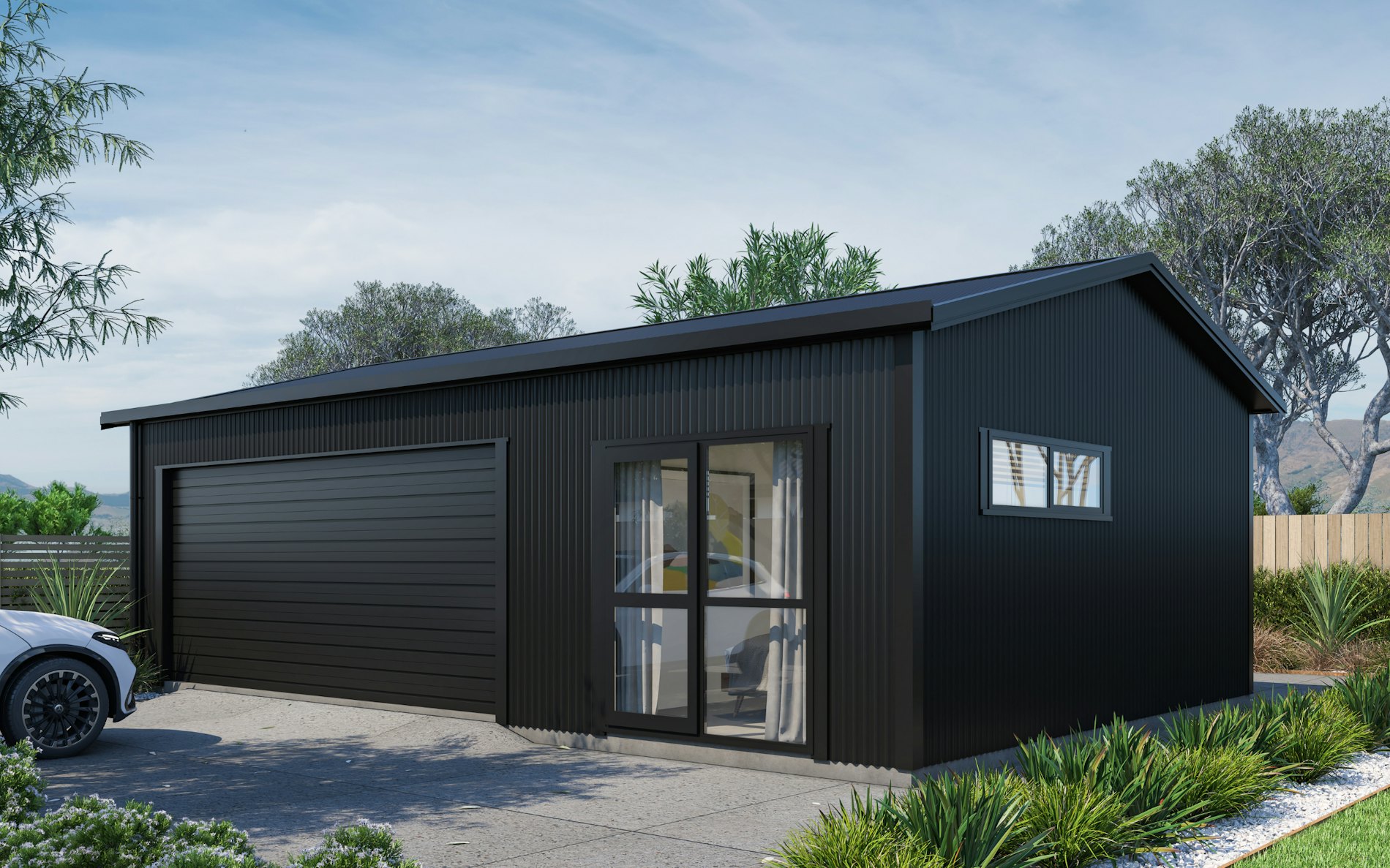 Pictured with vertical Corrugate cladding in COLORSTEEL® Ebony. Image is illustrative only.