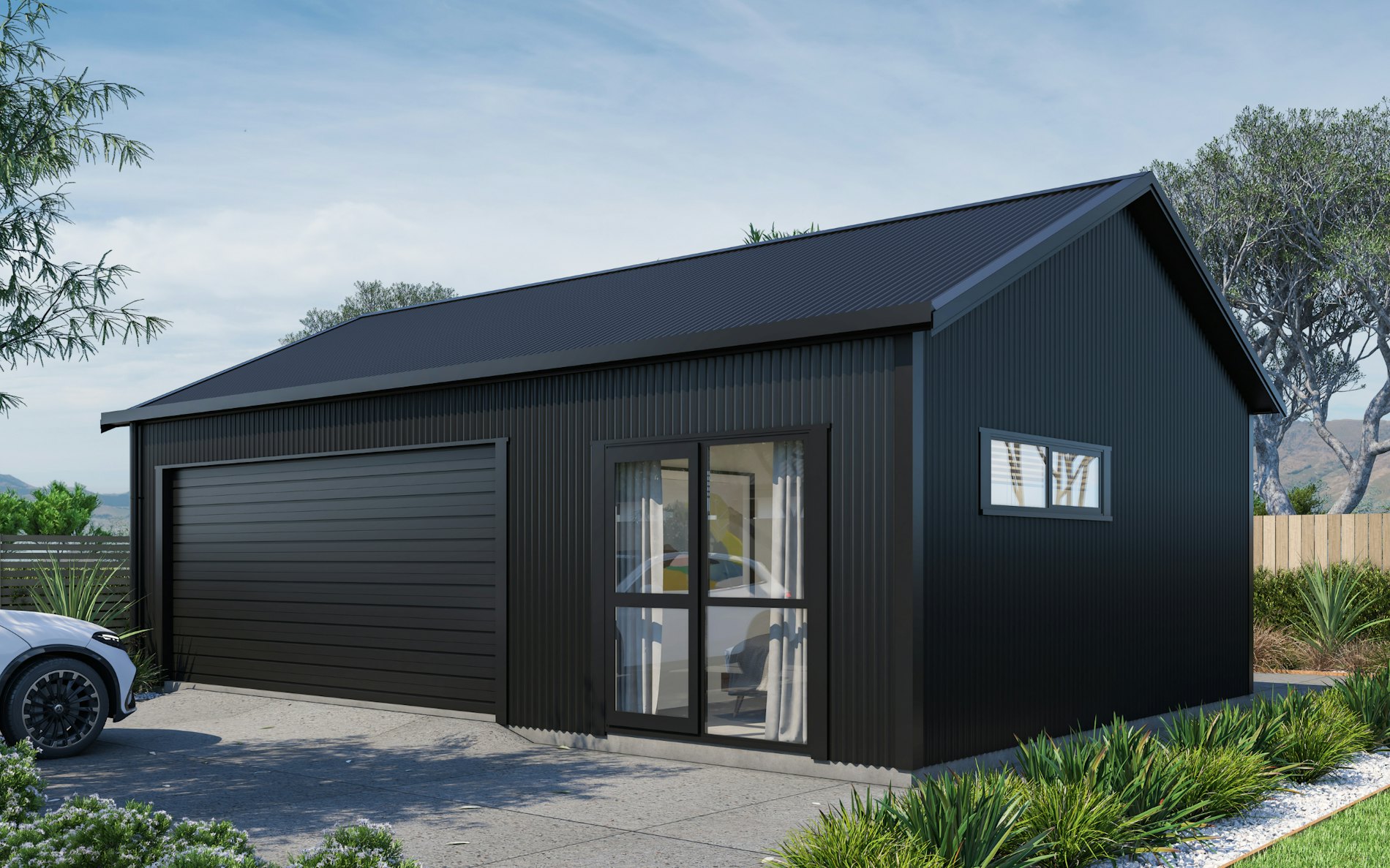 Pictured with vertical Corrugate cladding in COLORSTEEL® Ebony, with 25-degree roof pitch. Image is illustrative only.