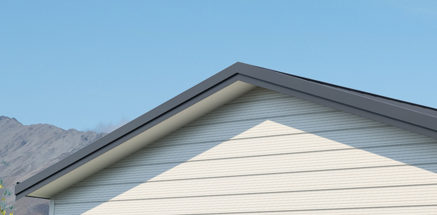 6 rib Colorsteel. 15 degree gable with front soffit 1