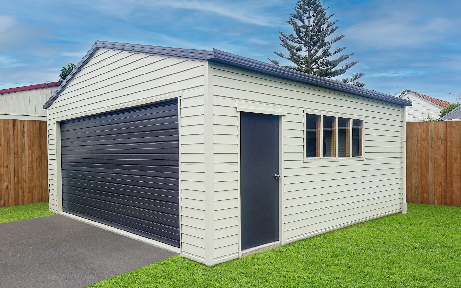  Kitset double garage in Titania  and New Denim Blue Colorsteel 