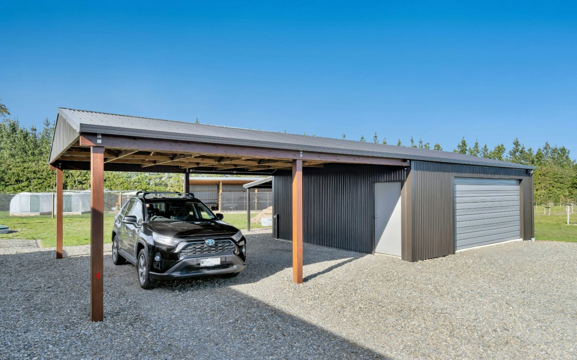 14.4m x 6.0m x 2.4 stud height garage with carport