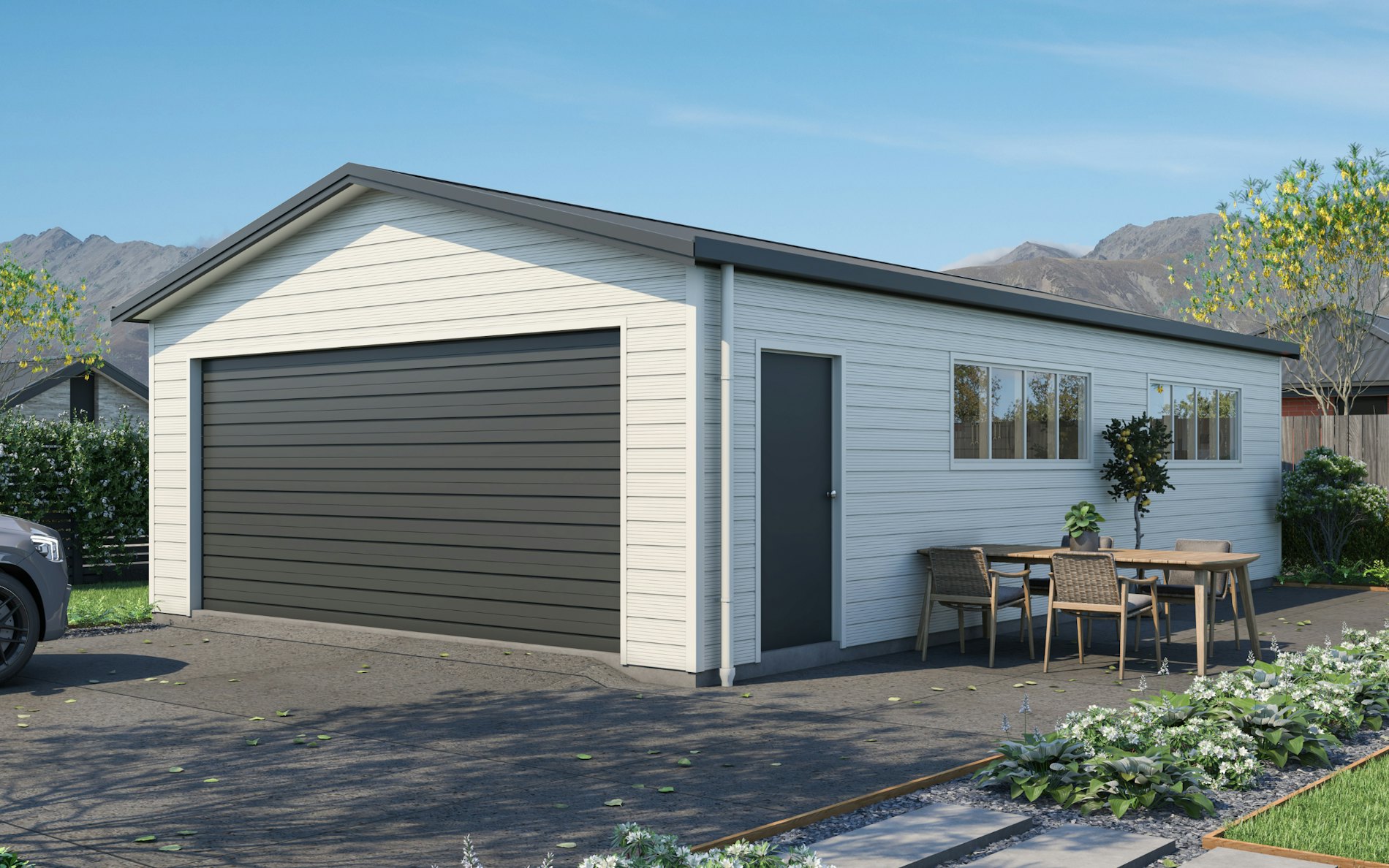 10.2m x 6m, Superclad cladding in COLORSTEEL® Titania and Grey Friars *Image is illustrative only.