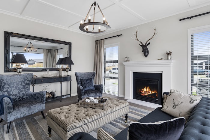 Living Area with Fireplace and Dark Decor